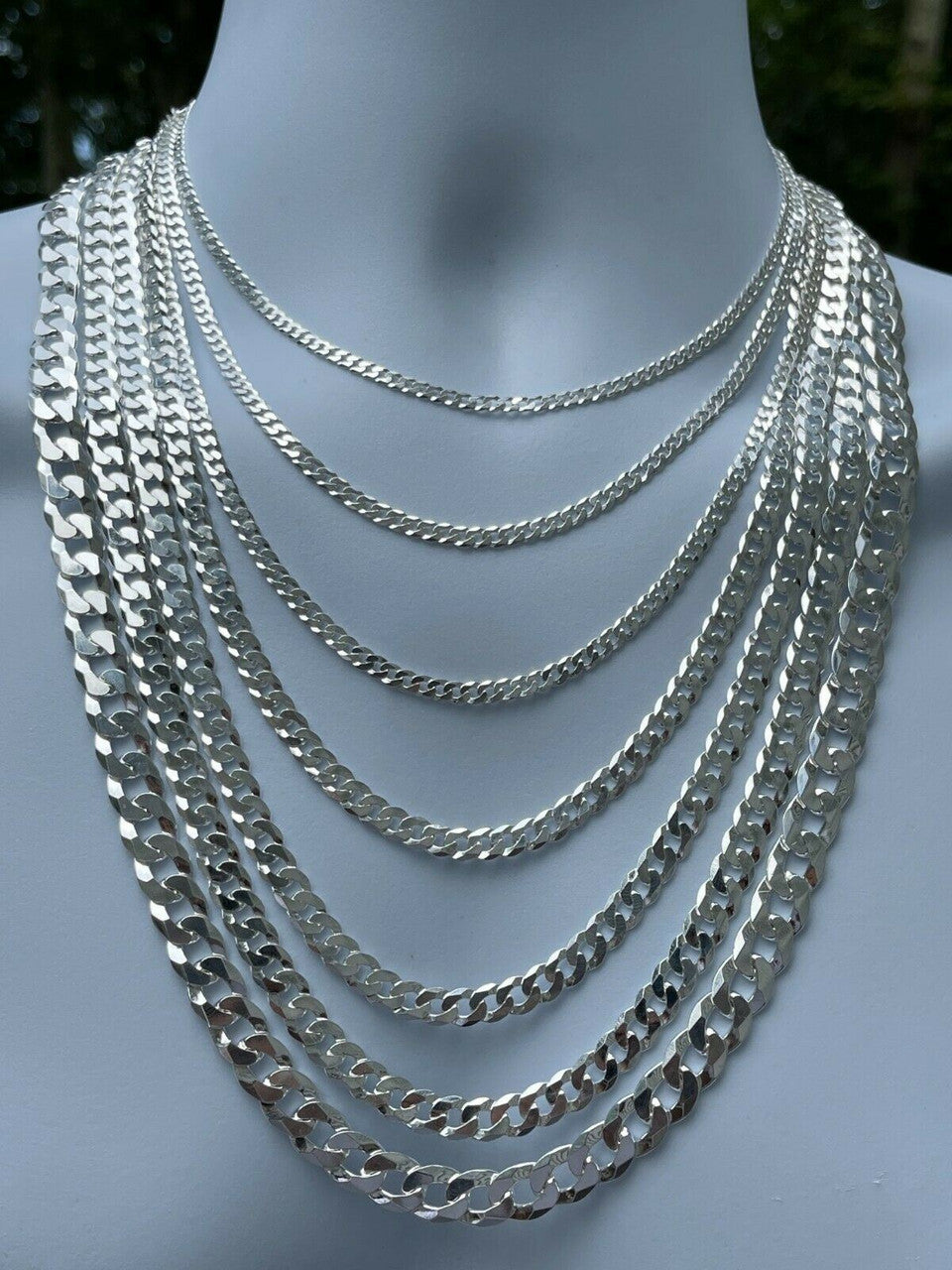REAL Solid 925 Silver Flat Miami Curb Cuban Link Chain Necklace 3-11mm ...