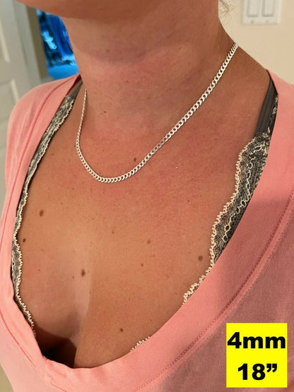 HarlemBling REAL Solid 925 Silver Flat Miami Curb Cuban Link Chain Necklace 3-11mm 16-30