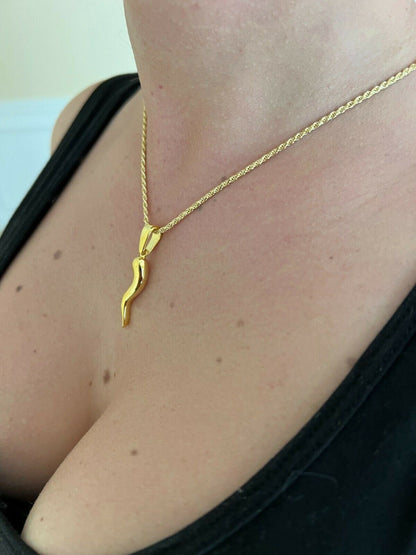 HarlemBling Real Solid 925 Silver / Gold Italian Cornicello Horn Pepper Pendant Necklace