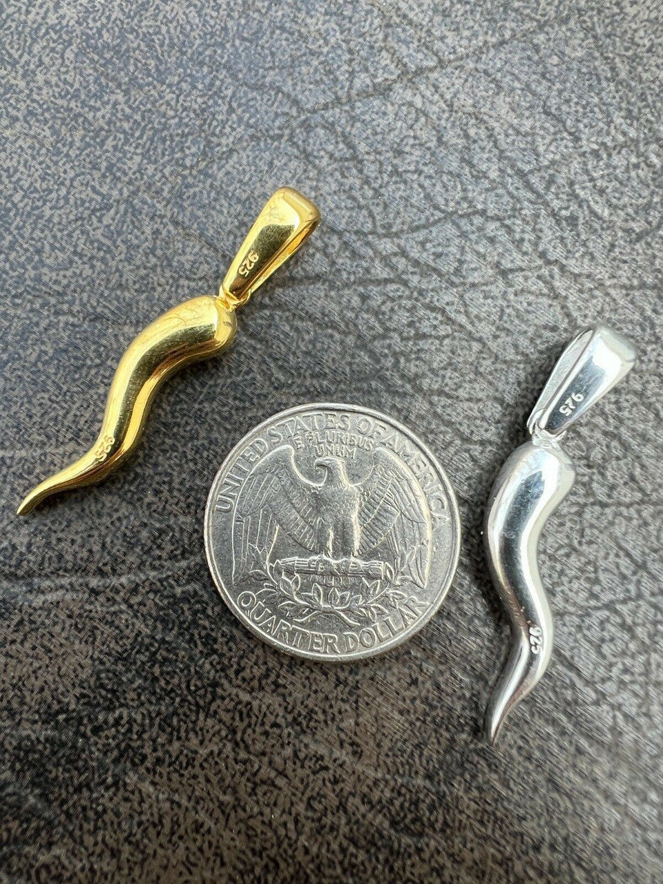 HarlemBling Real Solid 925 Silver / Gold Italian Cornicello Horn Pepper Pendant Necklace