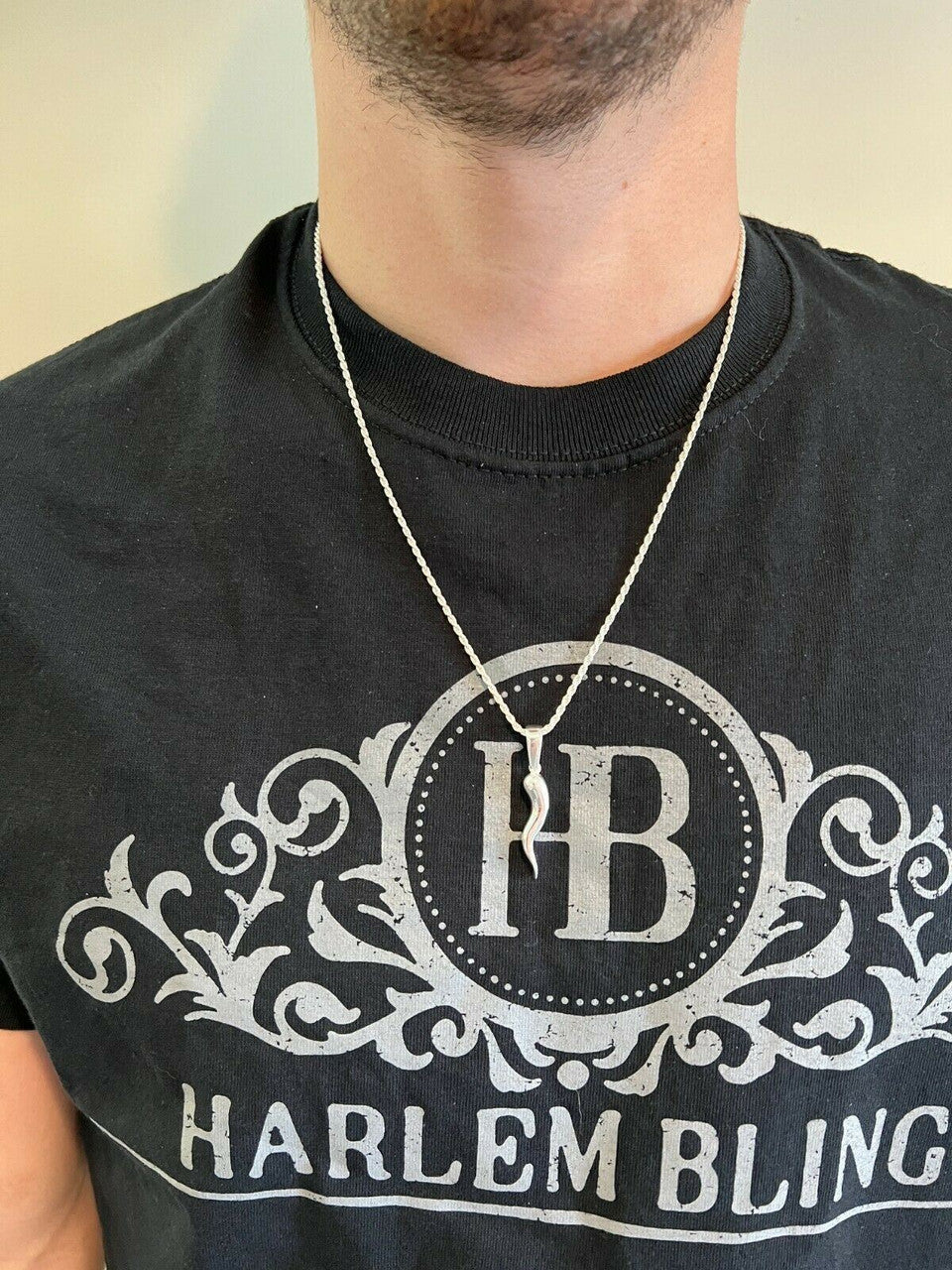 HarlemBling Real Solid 925 Silver / Gold Italian Cornicello Horn Pepper Pendant Necklace