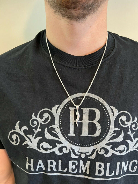 HarlemBling Real Solid 925 Silver / Gold Italian Cornicello Horn Pepper Pendant Necklace