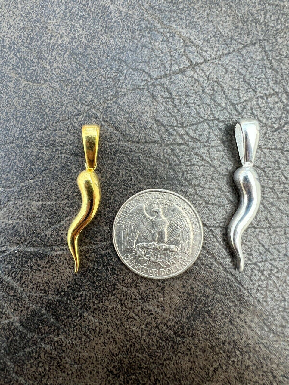 HarlemBling Real Solid 925 Silver / Gold Italian Cornicello Horn Pepper Pendant Necklace