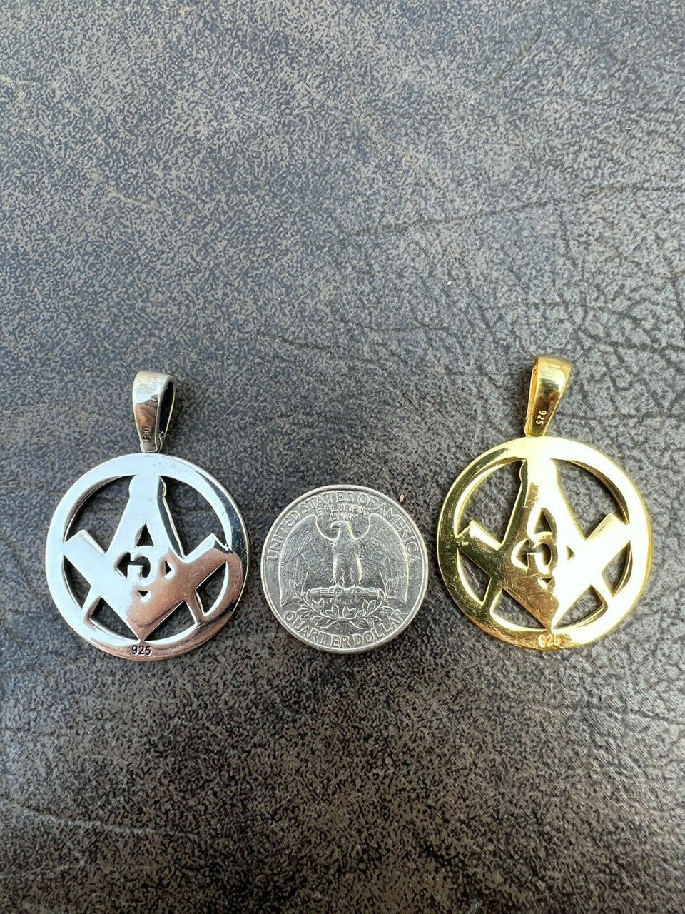 HarlemBling Real Solid 925 Silver / Gold Round Freemason Masonic Medallion Pendant Necklace