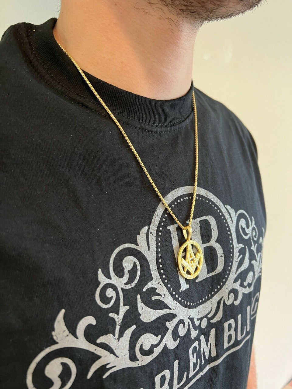 HarlemBling Real Solid 925 Silver / Gold Round Freemason Masonic Medallion Pendant Necklace