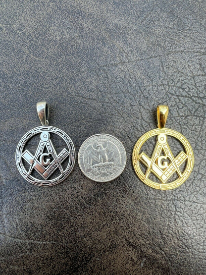 HarlemBling Real Solid 925 Silver / Gold Round Freemason Masonic Medallion Pendant Necklace