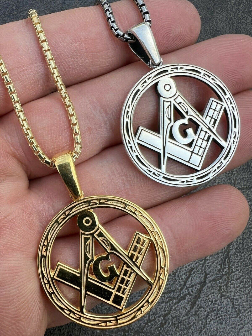 HarlemBling Real Solid 925 Silver / Gold Round Freemason Masonic Medallion Pendant Necklace