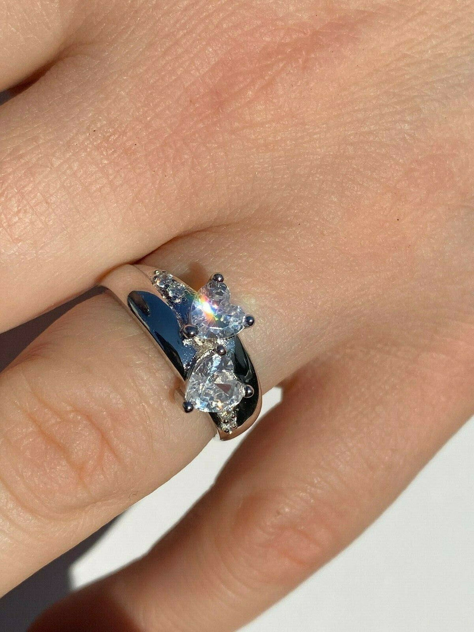 HarlemBling Real Solid 925 Silver Heart Diamond Engagement Promise Ring 14k Yellow Rose Gold