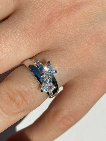 HarlemBling Real Solid 925 Silver Heart Diamond Engagement Promise Ring 14k Yellow Rose Gold