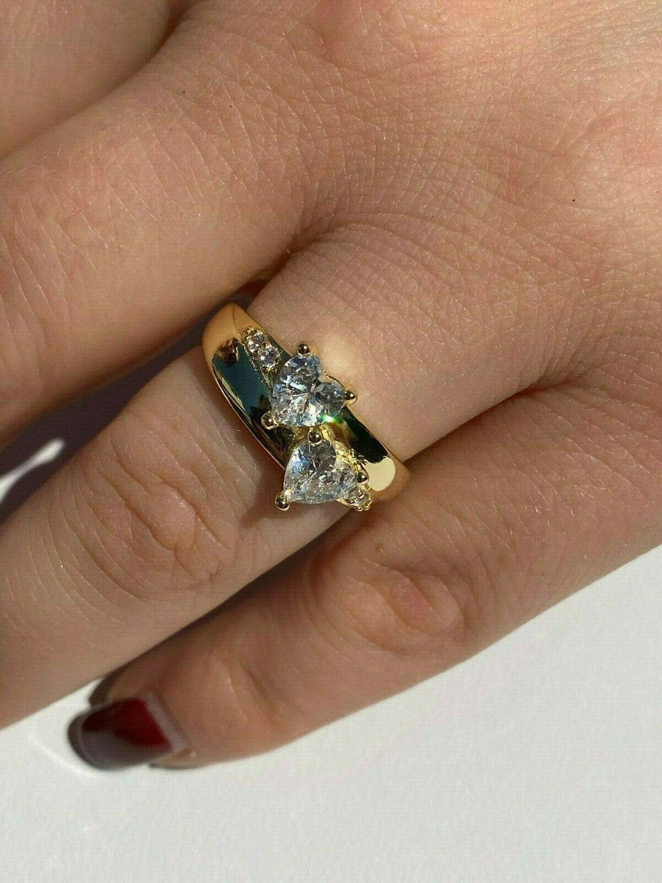 HarlemBling Real Solid 925 Silver Heart Diamond Engagement Promise Ring 14k Yellow Rose Gold