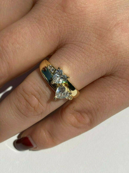 HarlemBling Real Solid 925 Silver Heart Diamond Engagement Promise Ring 14k Yellow Rose Gold