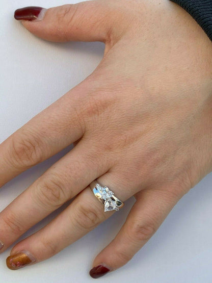 HarlemBling Real Solid 925 Silver Heart Diamond Engagement Promise Ring 14k Yellow Rose Gold