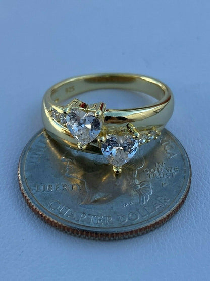HarlemBling Real Solid 925 Silver Heart Diamond Engagement Promise Ring 14k Yellow Rose Gold