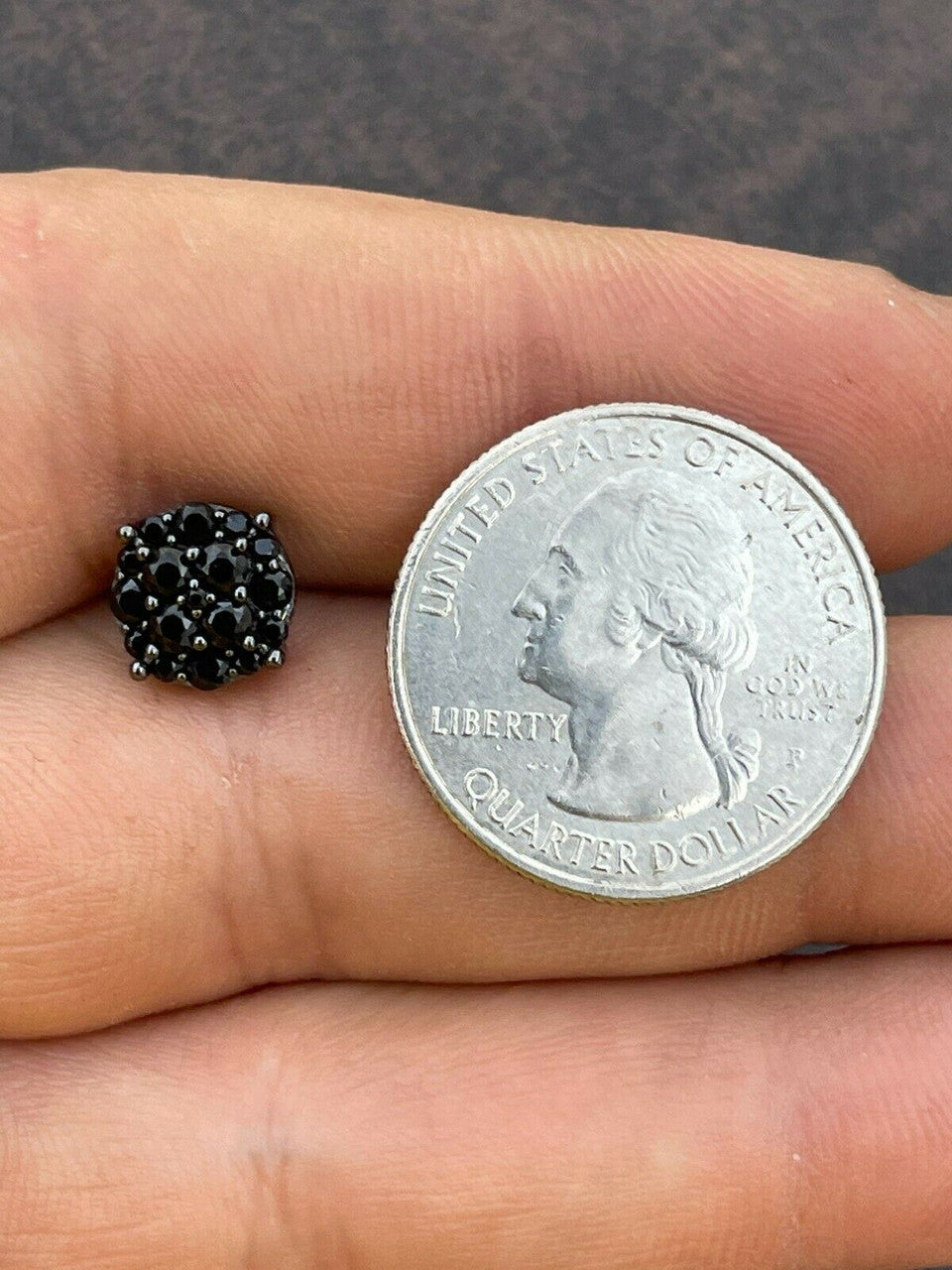 HarlemBling Real Solid 925 Silver Hip Hop Black Diamond Earrings 1/3 Cluster Round Studs