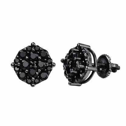 HarlemBling Real Solid 925 Silver Hip Hop Black Diamond Earrings 1/3 Cluster Round Studs