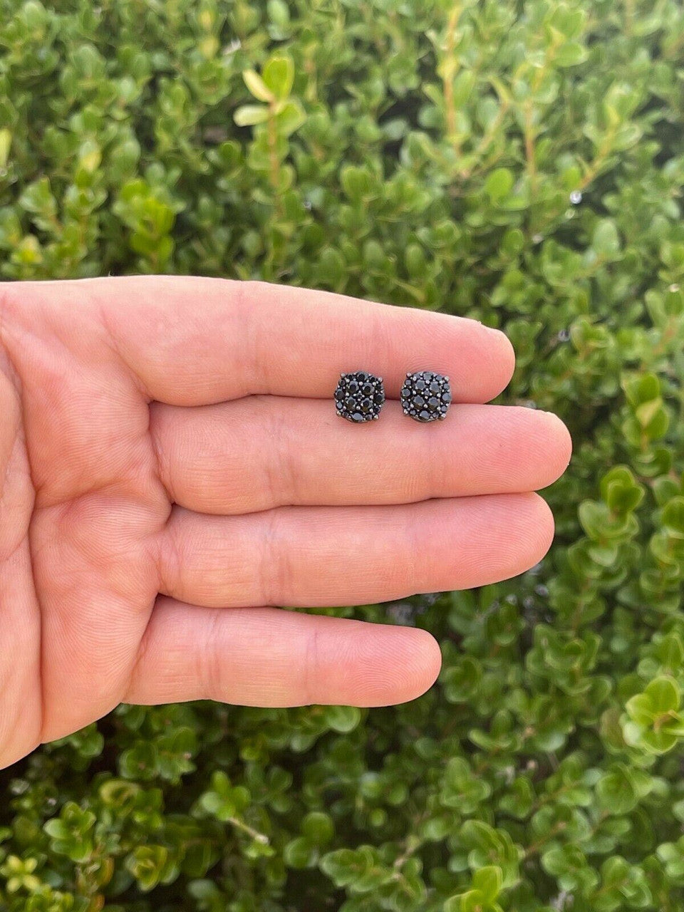 HarlemBling Real Solid 925 Silver Hip Hop Black Diamond Earrings 1/3 Cluster Round Studs