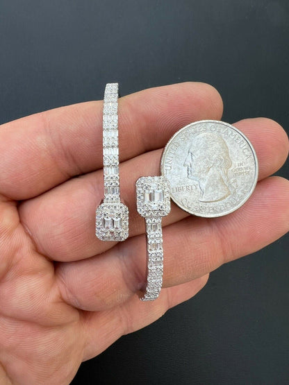 HarlemBling Real Solid 925 Silver Iced Baguette Bangle Cuff Bracelet 6-7.5 Man Made Diamond