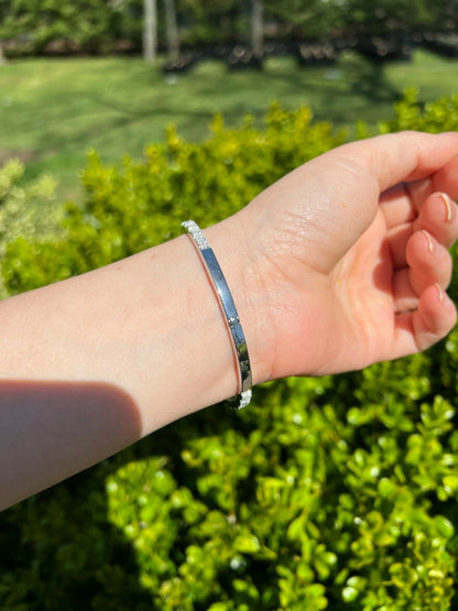 HarlemBling Real Solid 925 Silver Iced Baguette Bangle Cuff Bracelet 6-7.5 Man Made Diamond