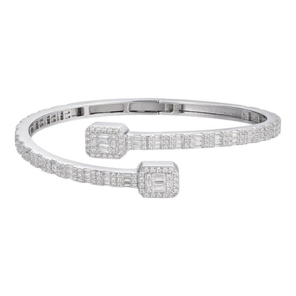HarlemBling Real Solid 925 Silver Iced Baguette Bangle Cuff Bracelet 6-7.5" Man Made Diamond