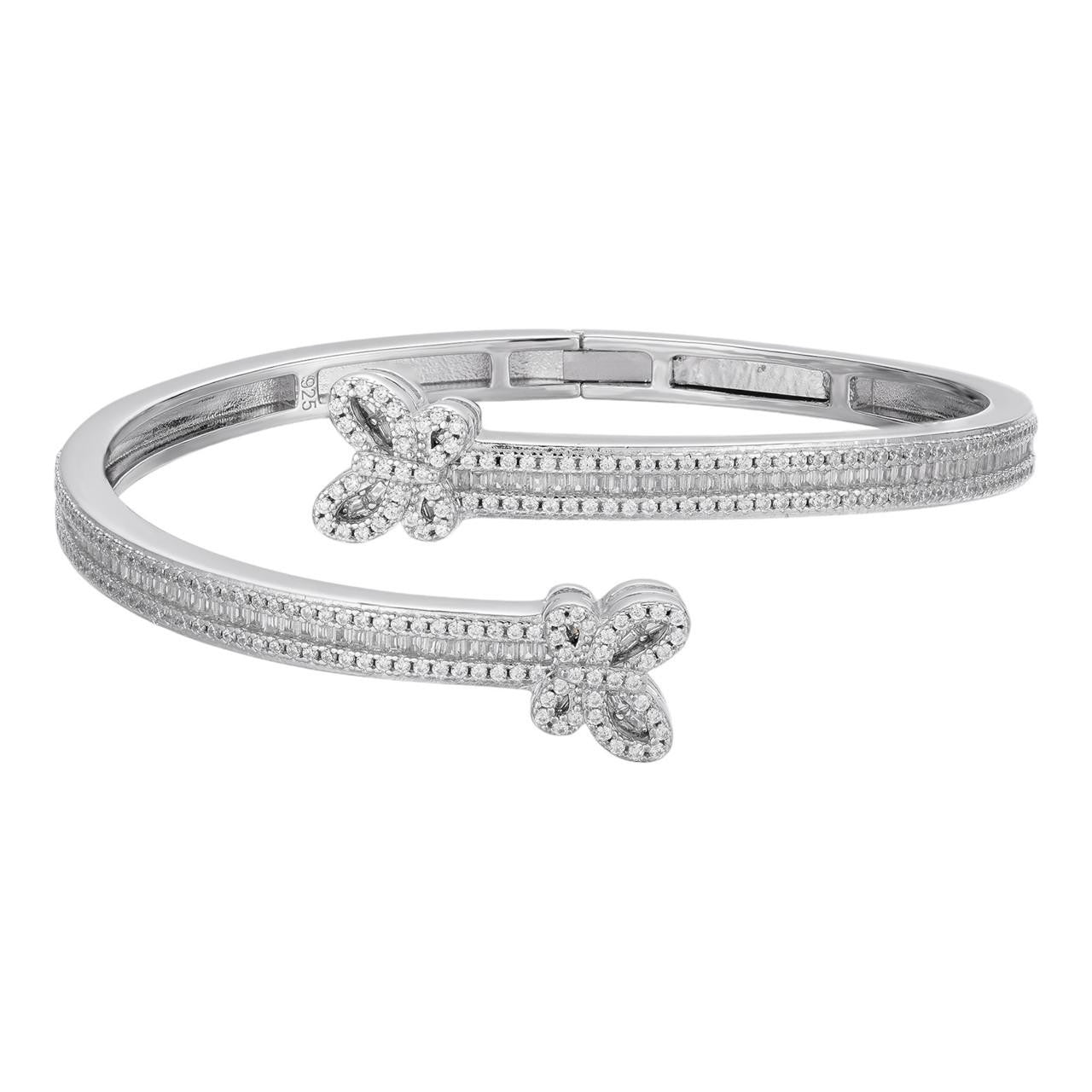 HarlemBling Real Solid 925 Silver Iced Baguette Butterfly Bangle Ladies Bracelet 5-7"  CZ