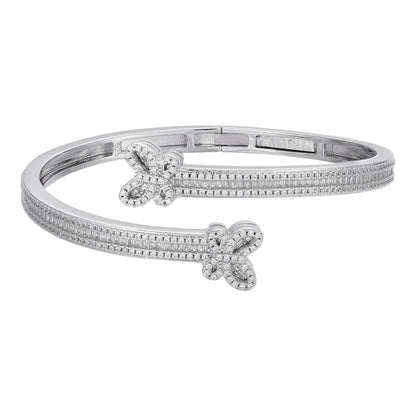 HarlemBling Real Solid 925 Silver Iced Baguette Butterfly Bangle Ladies Bracelet 5-7"  CZ