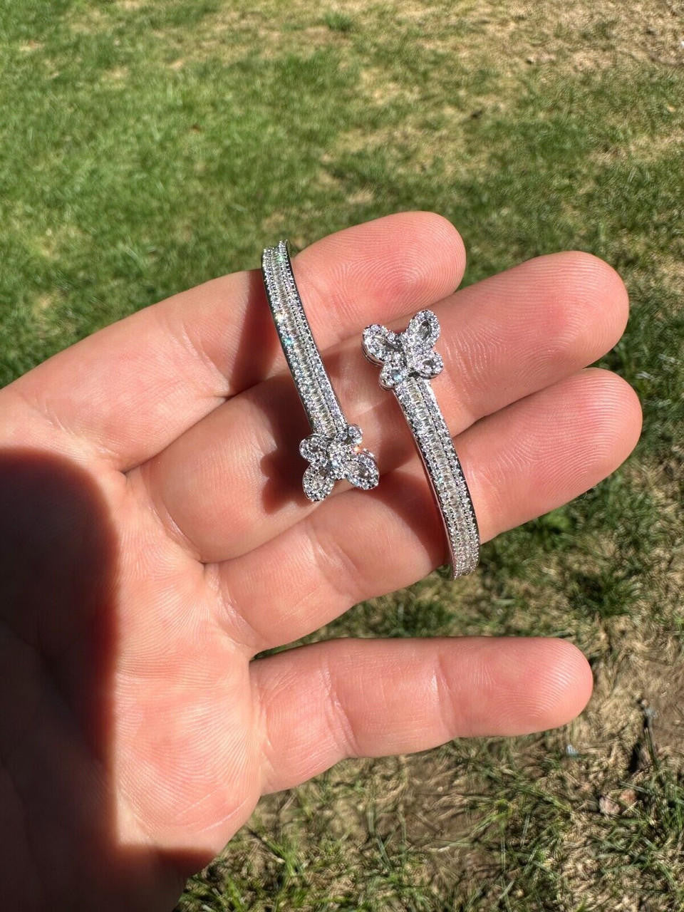 HarlemBling Real Solid 925 Silver Iced Baguette Butterfly Bangle Ladies Bracelet 5-7"  CZ