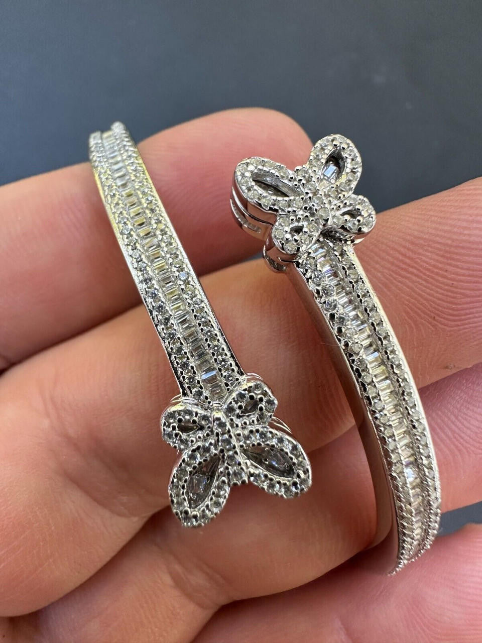 HarlemBling Real Solid 925 Silver Iced Baguette Butterfly Bangle Ladies Bracelet 5-7"  CZ