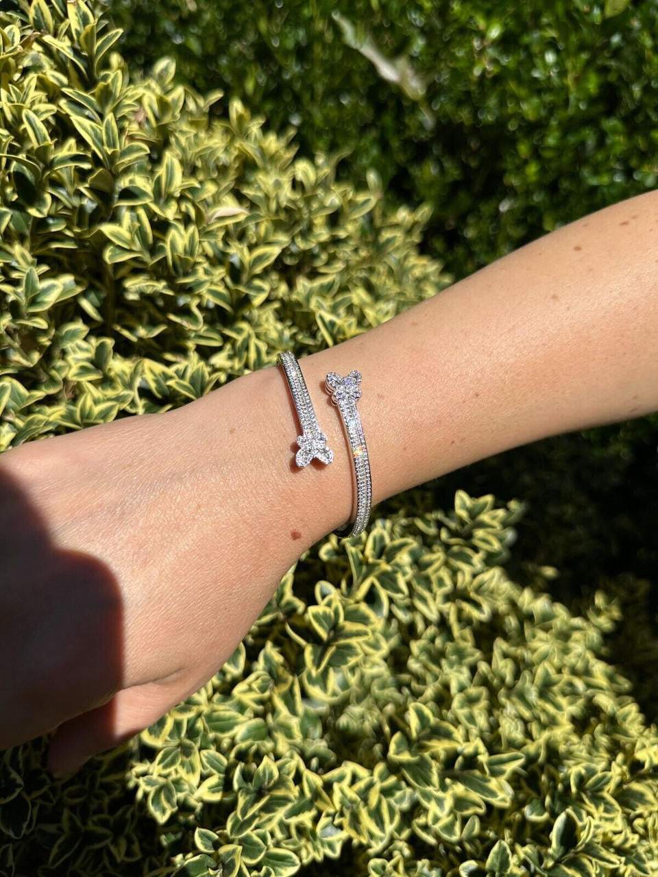 HarlemBling Real Solid 925 Silver Iced Baguette Butterfly Bangle Ladies Bracelet 5-7"  CZ