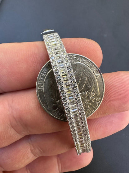 HarlemBling Real Solid 925 Silver Iced Baguette Cuff Bangle Ladies Bracelet Small 5-7"  CZ