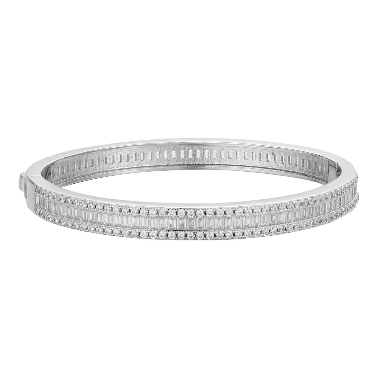 HarlemBling Real Solid 925 Silver Iced Baguette Cuff Bangle Ladies Bracelet Small 5-7"  CZ