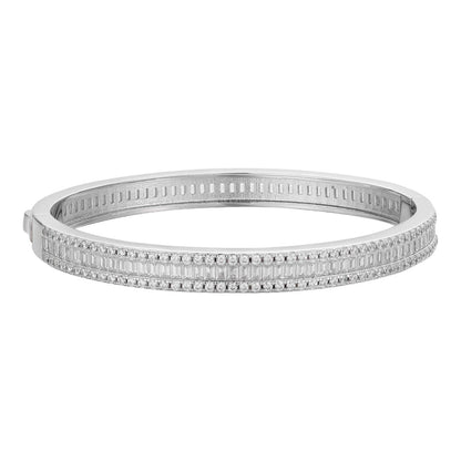 HarlemBling Real Solid 925 Silver Iced Baguette Cuff Bangle Ladies Bracelet Small 5-7"  CZ