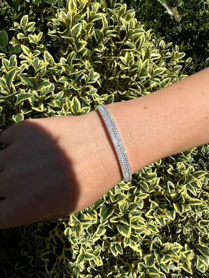 HarlemBling Real Solid 925 Silver Iced Baguette Cuff Bangle Ladies Bracelet Small 5-7"  CZ