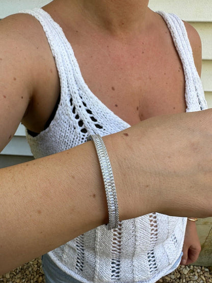 HarlemBling Real Solid 925 Silver Iced Baguette Cuff Bangle Ladies Bracelet Small 5-7"  CZ
