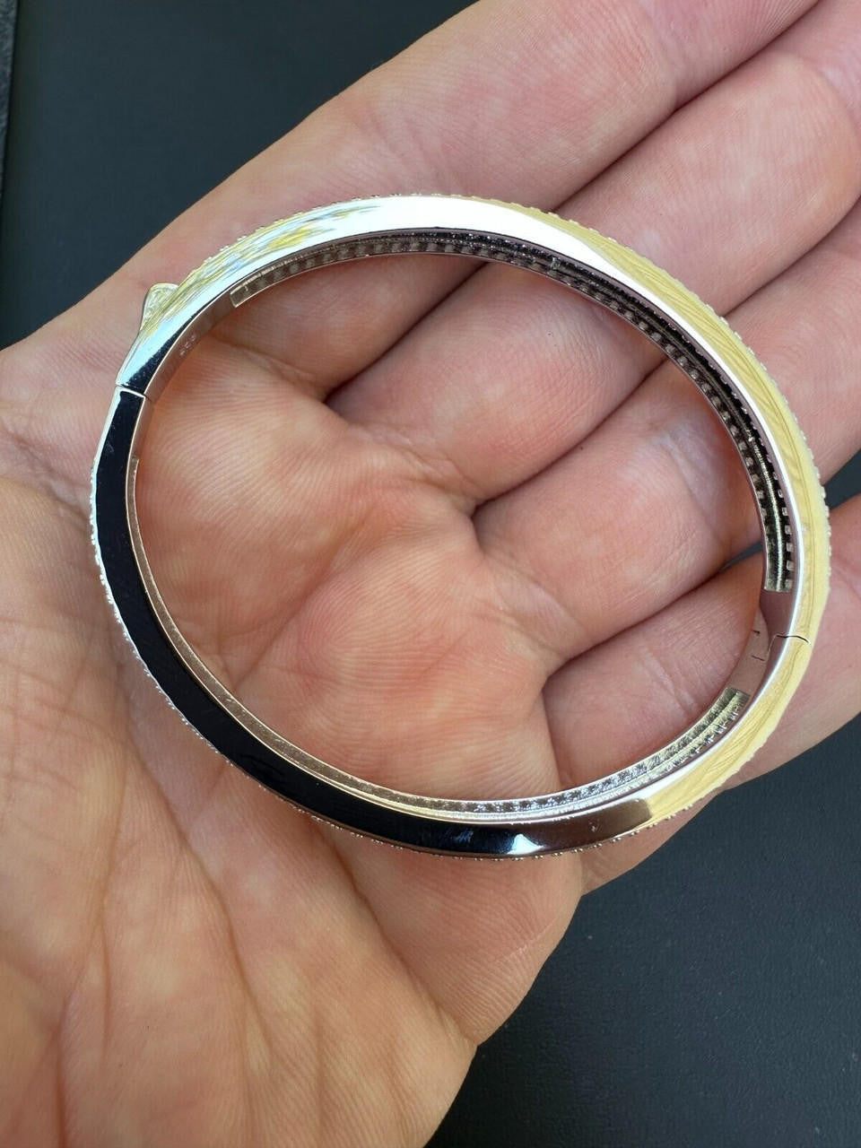 HarlemBling Real Solid 925 Silver Iced Baguette Cuff Bangle Ladies Bracelet Small 5-7"  CZ