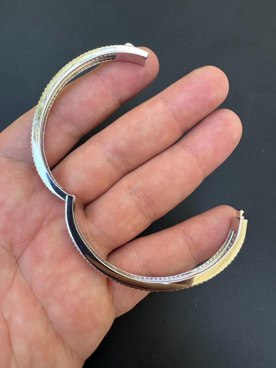 HarlemBling Real Solid 925 Silver Iced Baguette Cuff Bangle Ladies Bracelet Small 5-7"  CZ