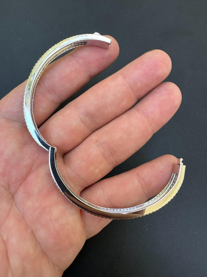 HarlemBling Real Solid 925 Silver Iced Baguette Cuff Bangle Ladies Bracelet Small 5-7"  CZ