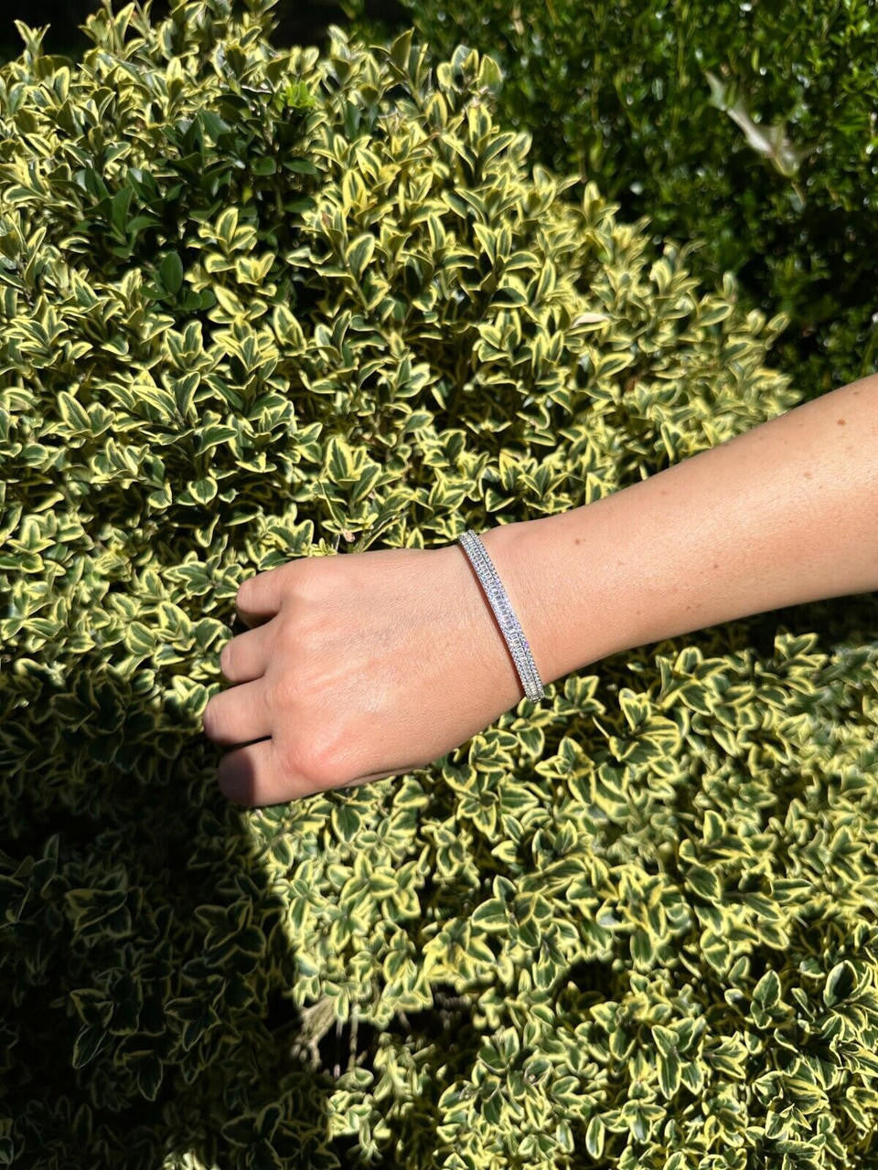 HarlemBling Real Solid 925 Silver Iced Baguette Cuff Bangle Ladies Bracelet Small 5-7"  CZ