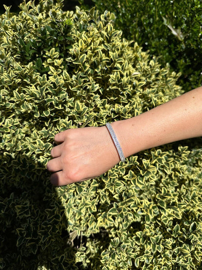 HarlemBling Real Solid 925 Silver Iced Baguette Cuff Bangle Ladies Bracelet Small 5-7"  CZ