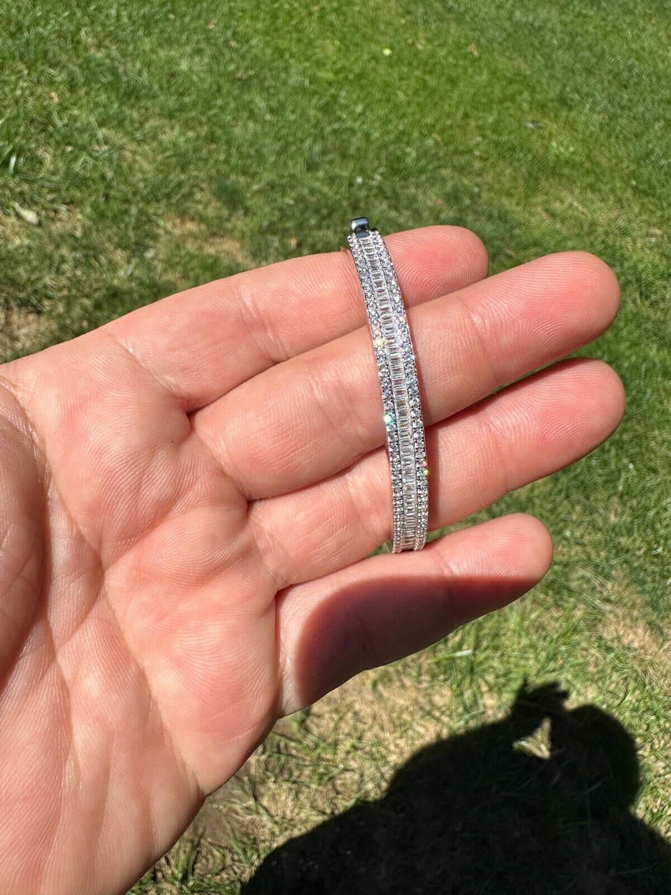 HarlemBling Real Solid 925 Silver Iced Baguette Cuff Bangle Ladies Bracelet Small 5-7"  CZ