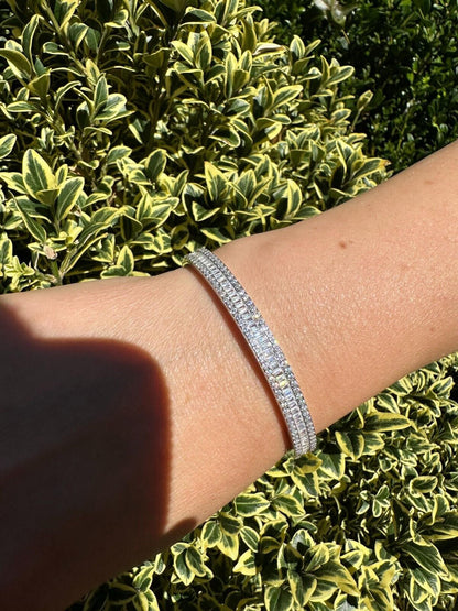HarlemBling Real Solid 925 Silver Iced Baguette Cuff Bangle Ladies Bracelet Small 5-7"  CZ