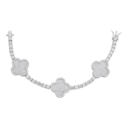HarlemBling Real Solid 925 Silver Iced CZ Clover Shape Tennis Bracelet Mens Ladies Hip Hop
