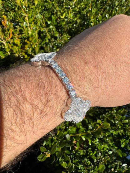 HarlemBling Real Solid 925 Silver Iced CZ Clover Shape Tennis Bracelet Mens Ladies Hip Hop