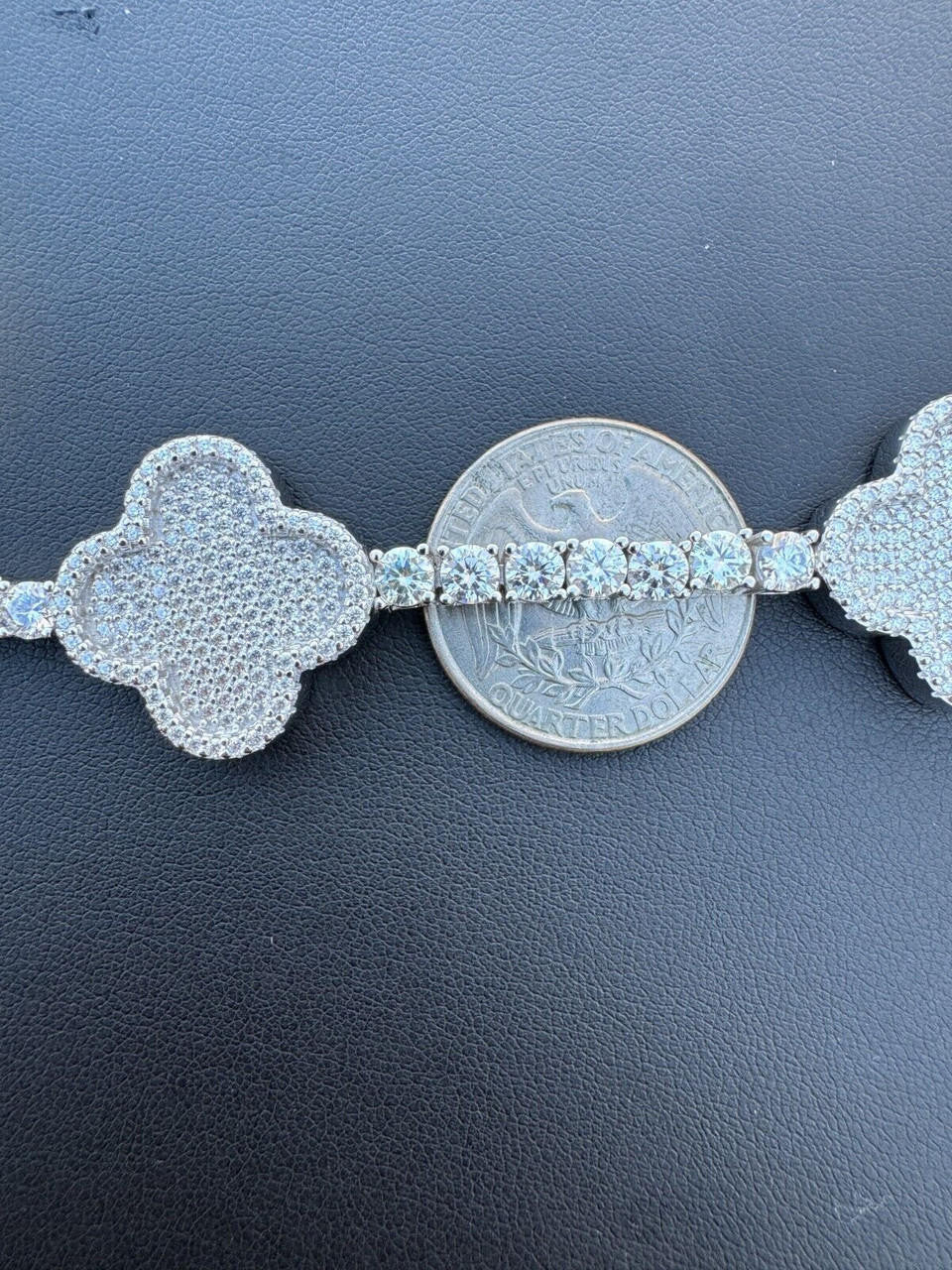 HarlemBling Real Solid 925 Silver Iced CZ Clover Shape Tennis Bracelet Mens Ladies Hip Hop