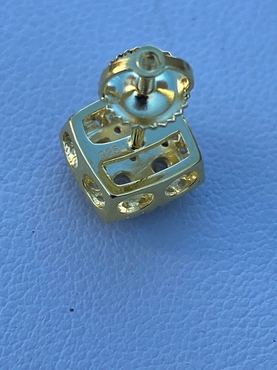 HarlemBling Real Solid 925 Silver Iced CZ Hip Hop Earrings Studs 14k Gold Finish Square ICY