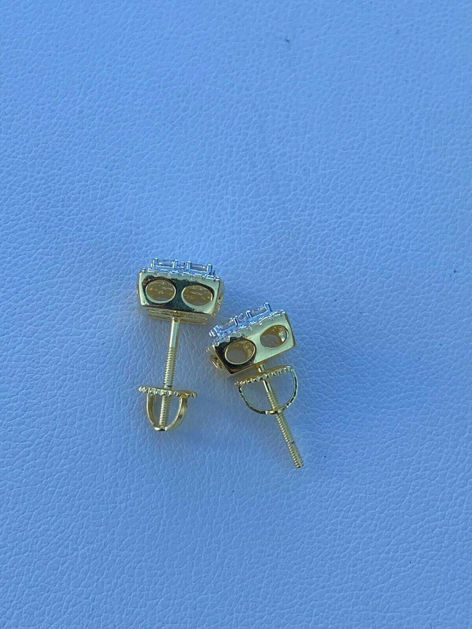 HarlemBling Real Solid 925 Silver Iced CZ Hip Hop Earrings Studs 14k Gold Finish Square ICY