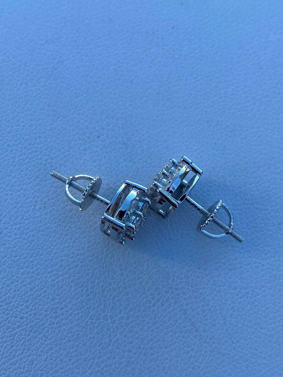 HarlemBling Real Solid 925 Silver Iced CZ Hip Hop Mens Earrings 1/3 Cluster Round Studs