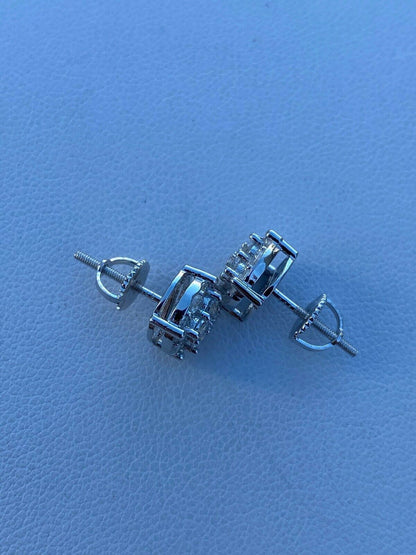 HarlemBling Real Solid 925 Silver Iced CZ Hip Hop Mens Earrings 1/3 Cluster Round Studs