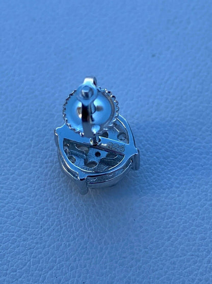 HarlemBling Real Solid 925 Silver Iced CZ Hip Hop Mens Earrings 1/3 Cluster Round Studs