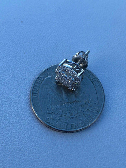 HarlemBling Real Solid 925 Silver Iced CZ Hip Hop Mens Earrings 1/3 Cluster Round Studs