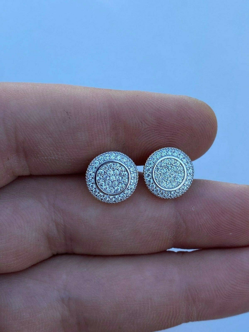 HarlemBling Real Solid 925 Silver Iced CZ Hip Hop Mens Earrings Big Studs 14k Gold Finish